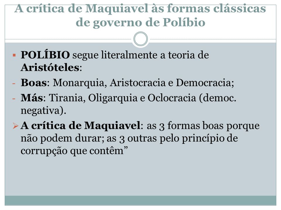 A crítica de Maquiavel às formas clássicas de governo de Políbio
