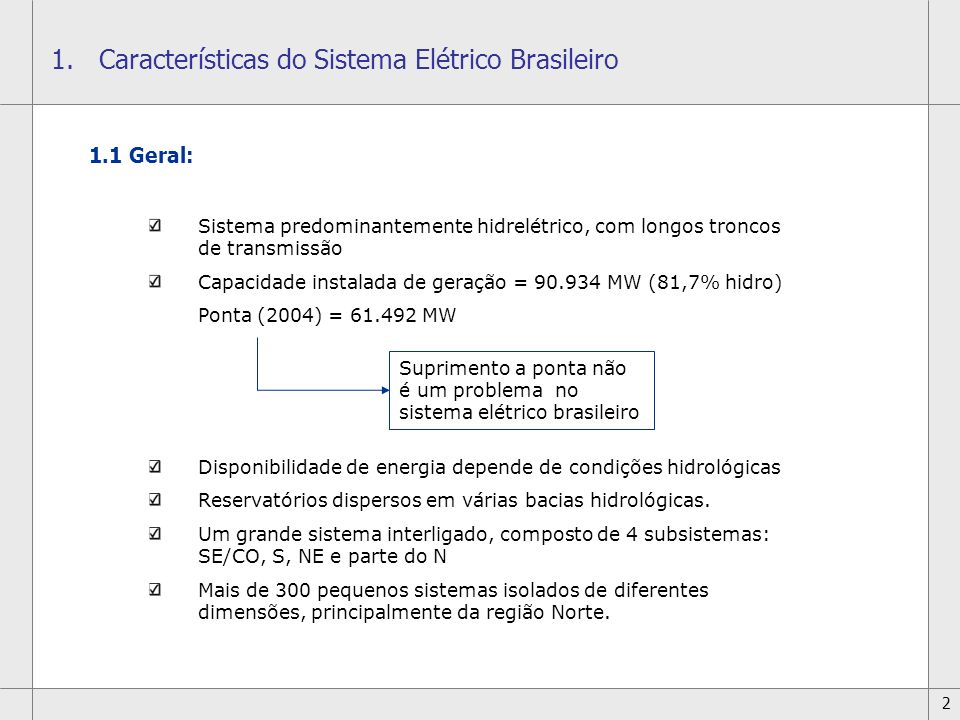 Características do Sistema Elétrico Brasileiro
