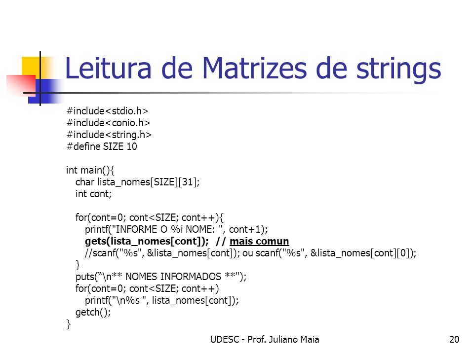 Leitura de Matrizes de strings
