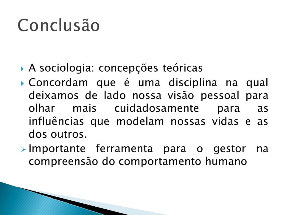 Conclusão A sociologia: concepções teóricas
