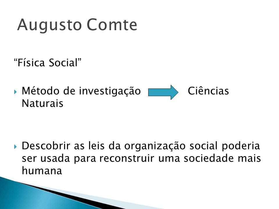 Augusto Comte Física Social Método de investigação Ciências Naturais