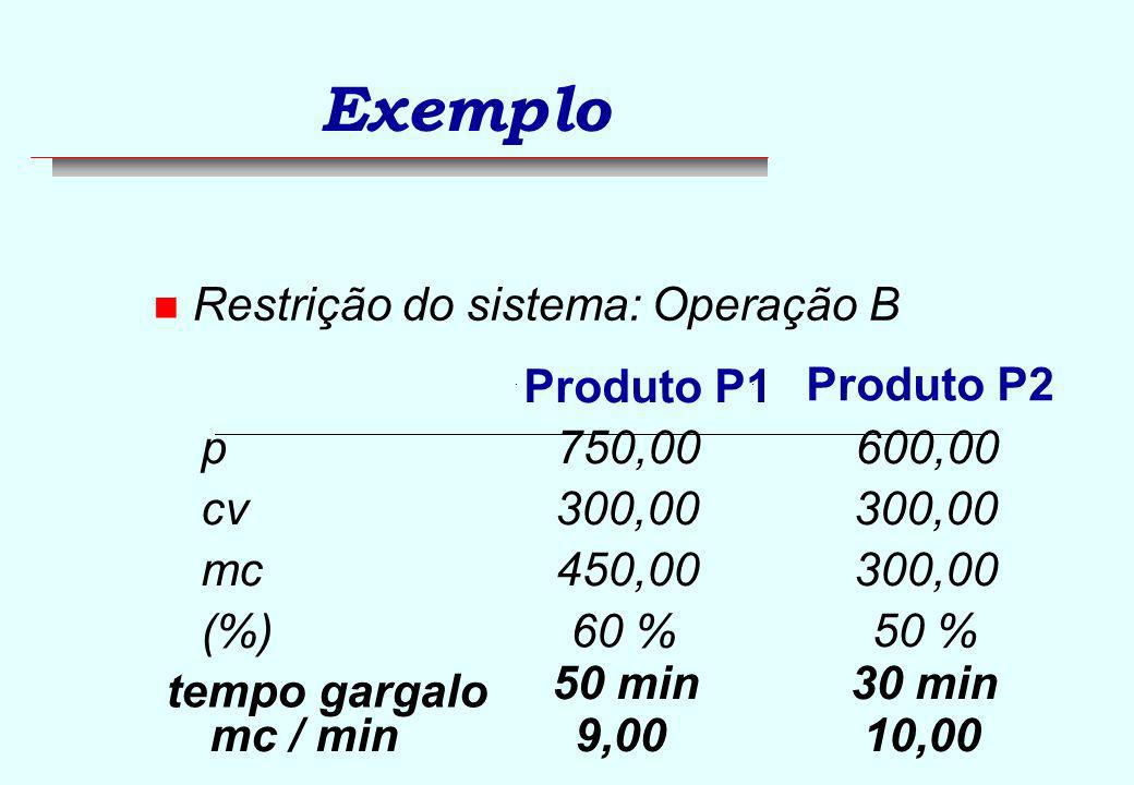 Exemplo Restrição do sistema: Operação B Produto P1 Produto P2 p