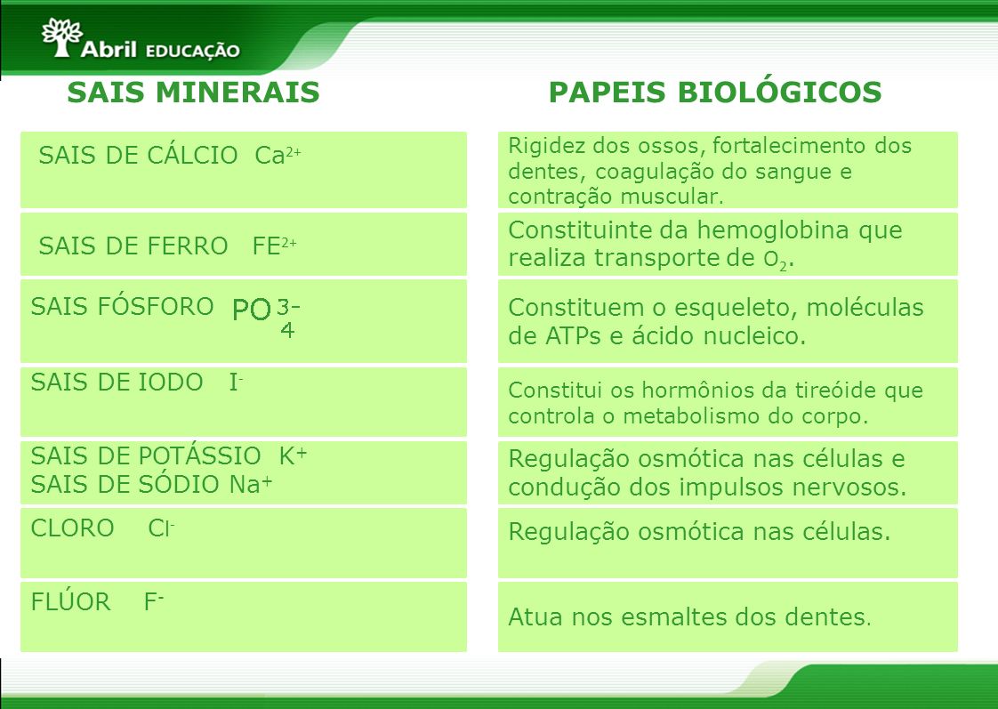 SAIS MINERAIS PAPEIS BIOLÓGICOS SAIS DE CÁLCIO Ca2+