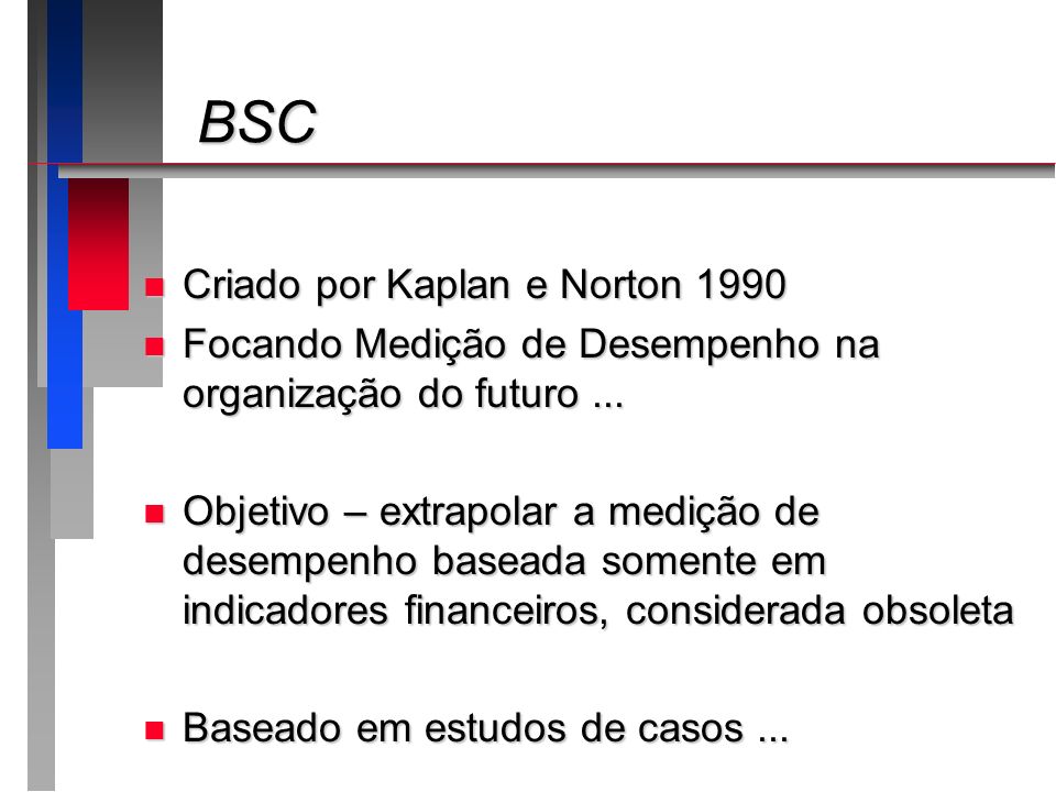 BSC Criado por Kaplan e Norton 1990