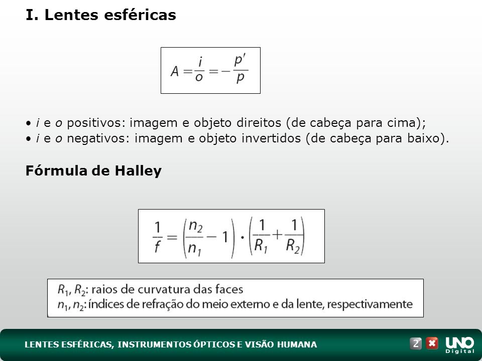 I. Lentes esféricas Fórmula de Halley