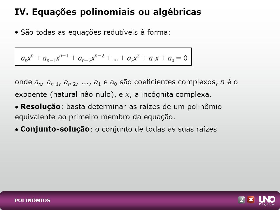 IV. Equações polinomiais ou algébricas