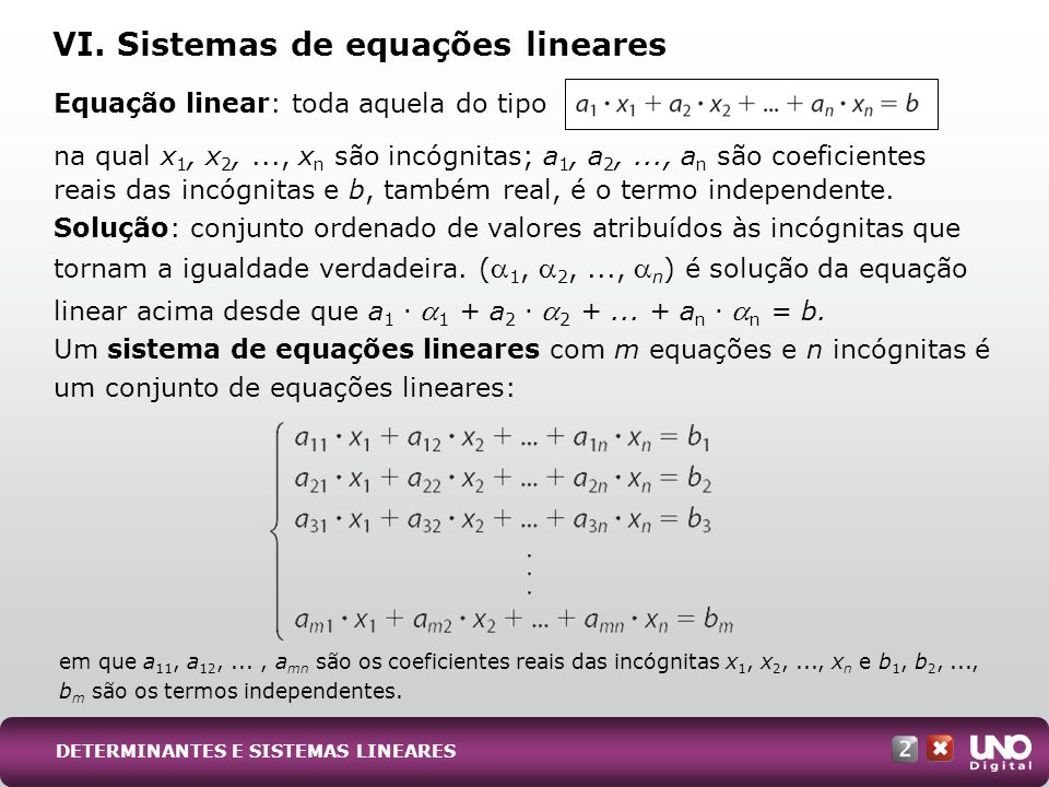 VI. Sistemas de equações lineares