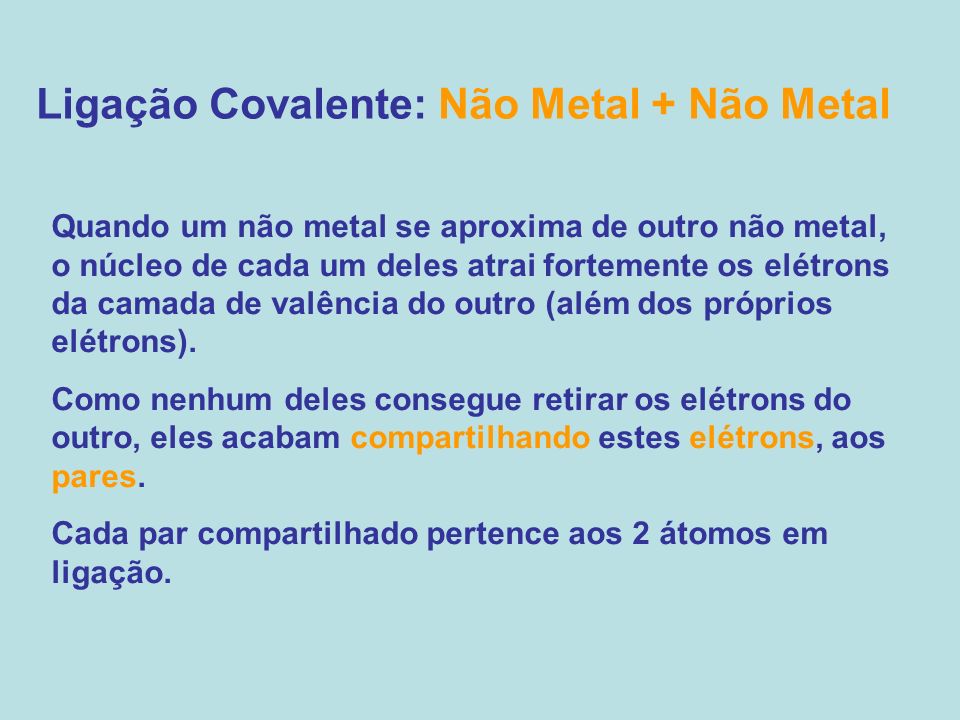 Ligação Covalente: Não Metal + Não Metal