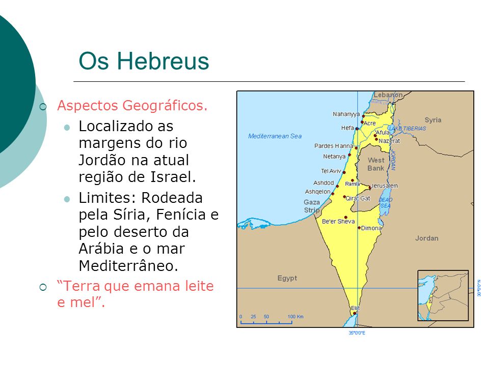 Os Hebreus Aspectos Geográficos. Localizado as margens do rio Jordão na atual região de Israel.