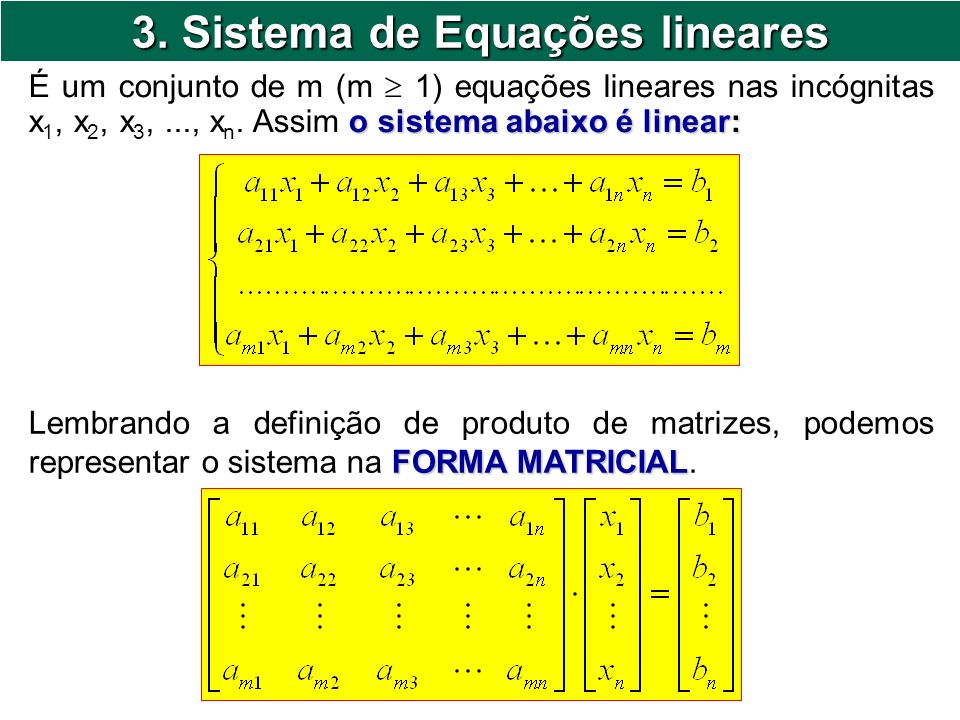 3. Sistema de Equações lineares