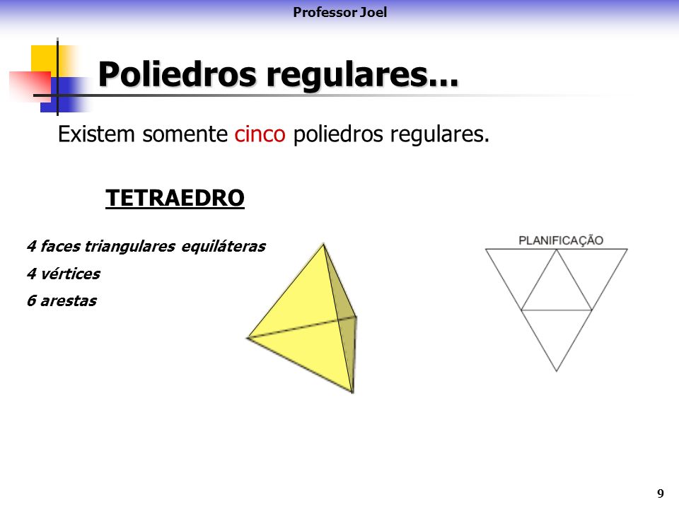 Poliedros regulares... Existem somente cinco poliedros regulares.