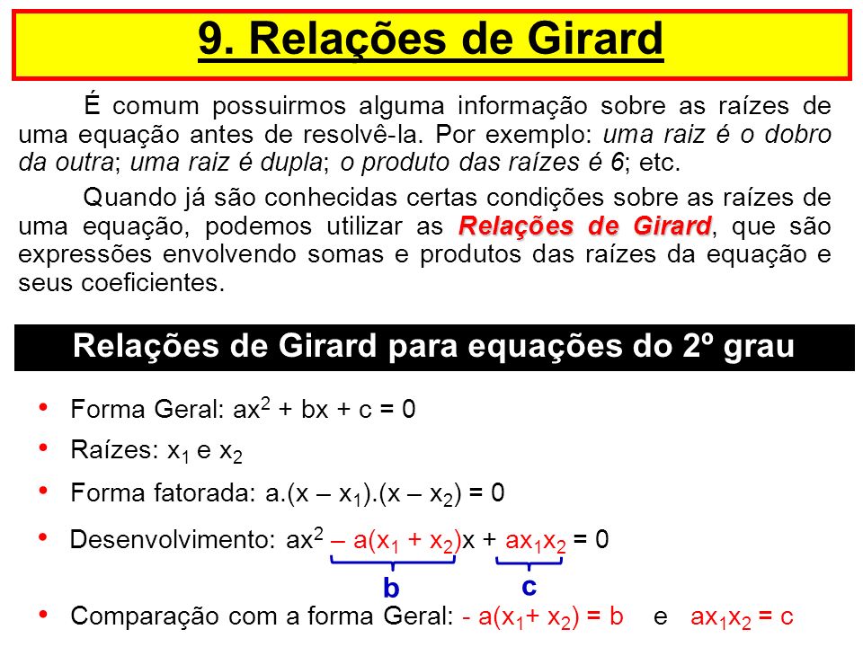 Relações de Girard para equações do 2º grau