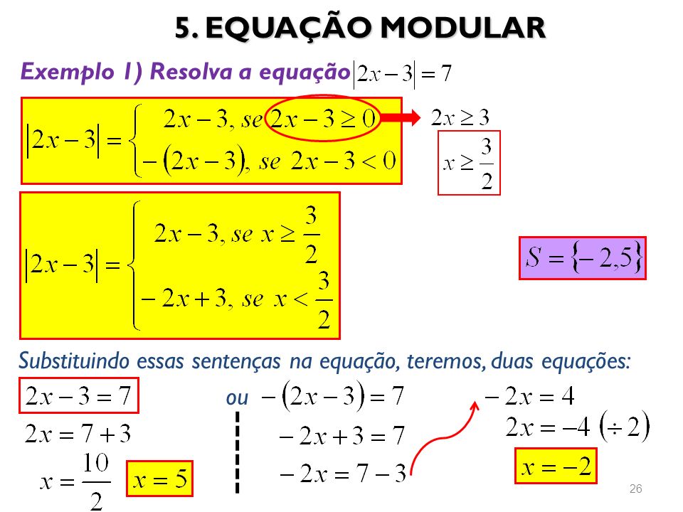 5. EQUAÇÃO MODULAR Exemplo 1) Resolva a equação