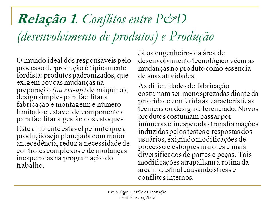Paulo Tigre, Gestão da Inovação. Edit.Elsevier, 2006