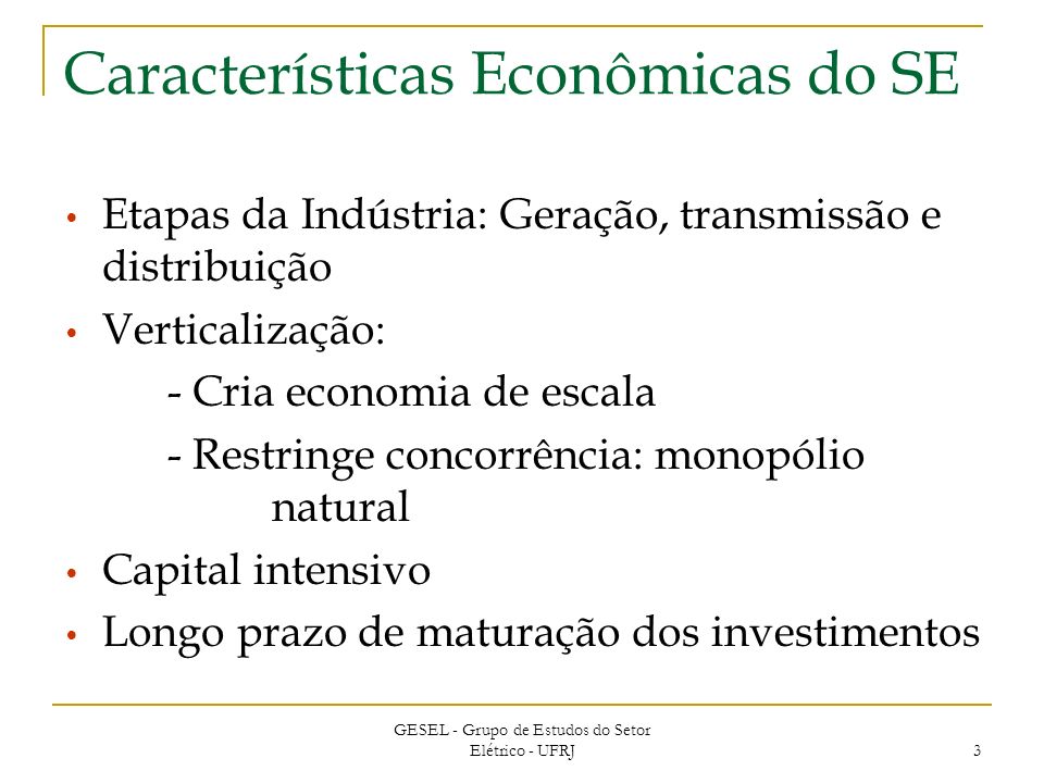Características Econômicas do SE