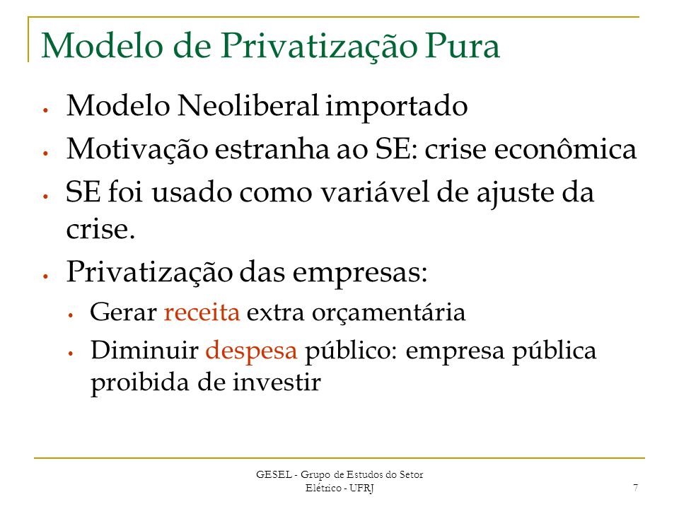 Modelo de Privatização Pura