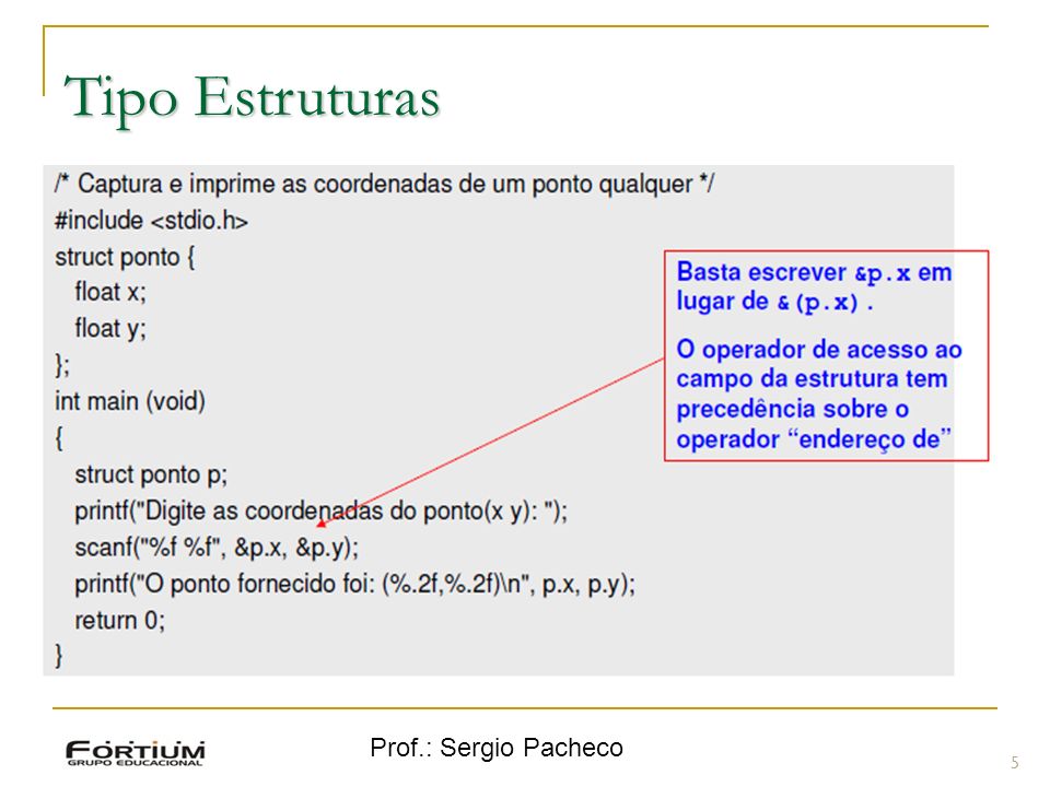 Tipo Estruturas Prof.: Sergio Pacheco 5 5