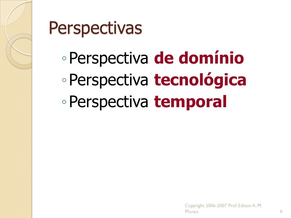 Perspectivas Perspectiva de domínio Perspectiva tecnológica