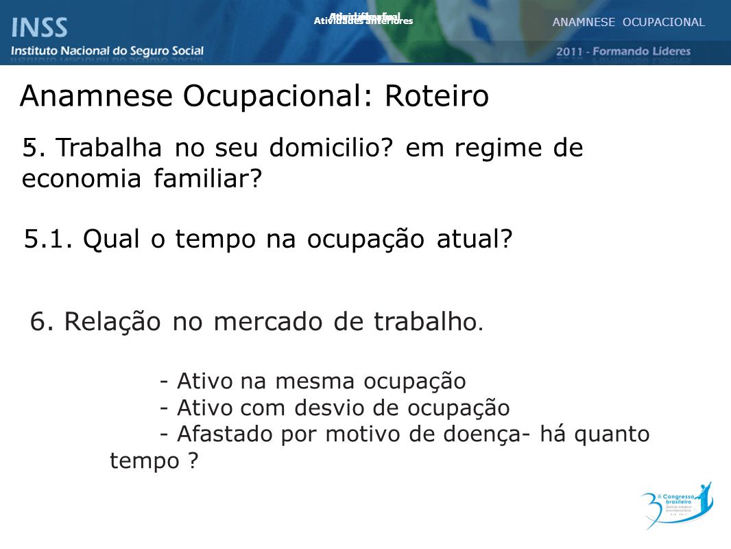 ANAMNESE OCUPACIONAL ANAMNESE OCUPACIONAL ppt video online carregar