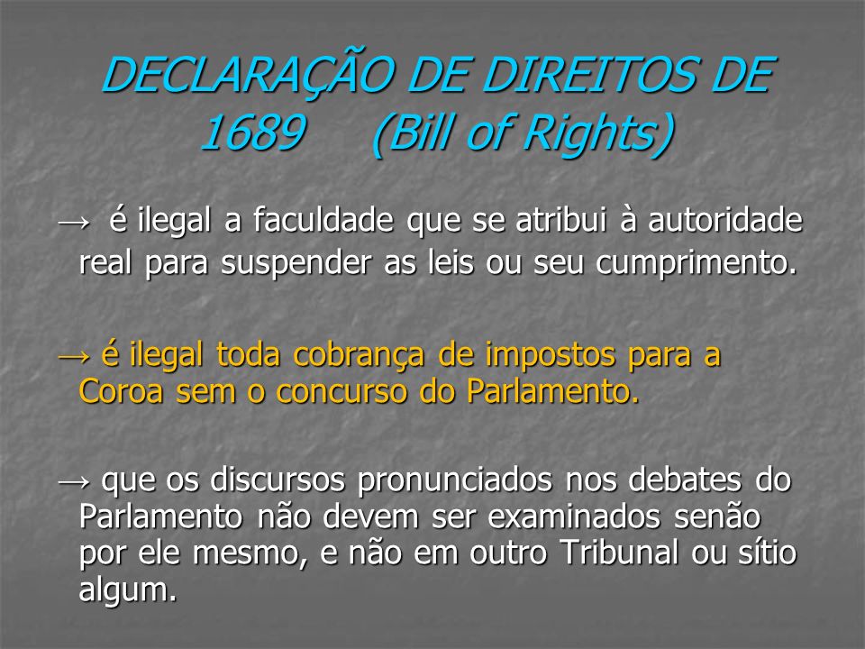 DECLARAÇÃO DE DIREITOS DE 1689 (Bill of Rights)