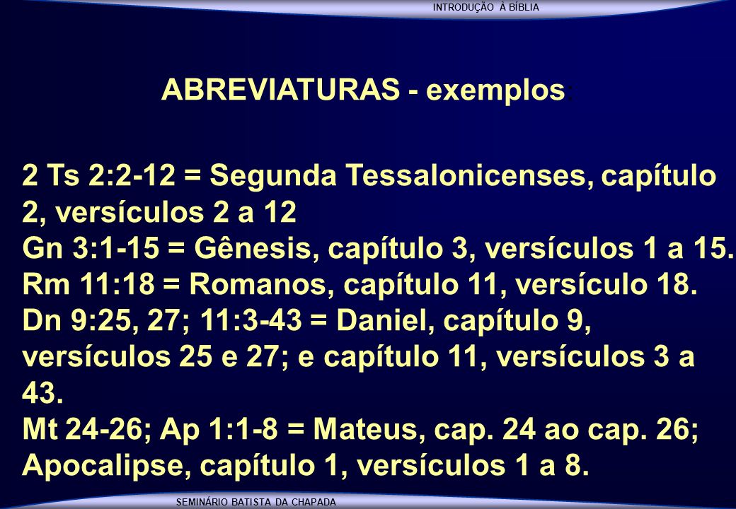 ABREVIATURAS - exemplos: