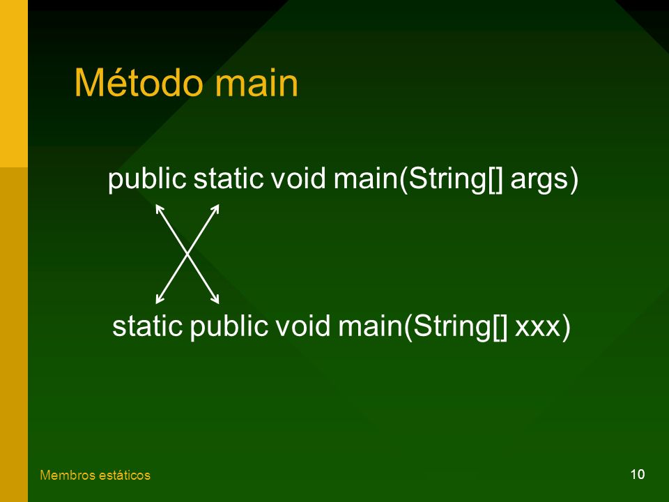 Método main public static void main(String[] args)