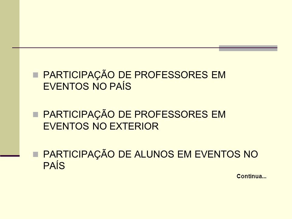 PARTICIPAÇÃO DE PROFESSORES EM EVENTOS NO PAÍS