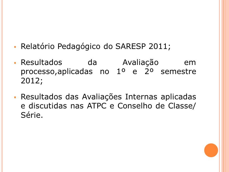 Relatório Pedagógico do SARESP 2011;