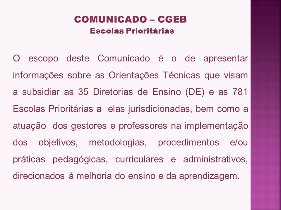 COMUNICADO – CGEB Escolas Prioritárias.