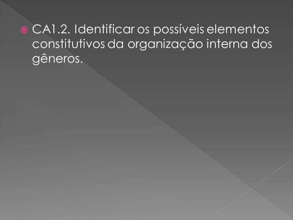 CA1.2. Identificar os possíveis elementos constitutivos da organização interna dos gêneros.