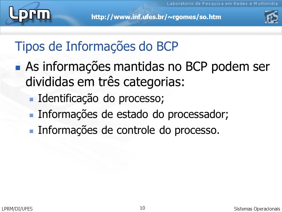 Tipos de Informações do BCP