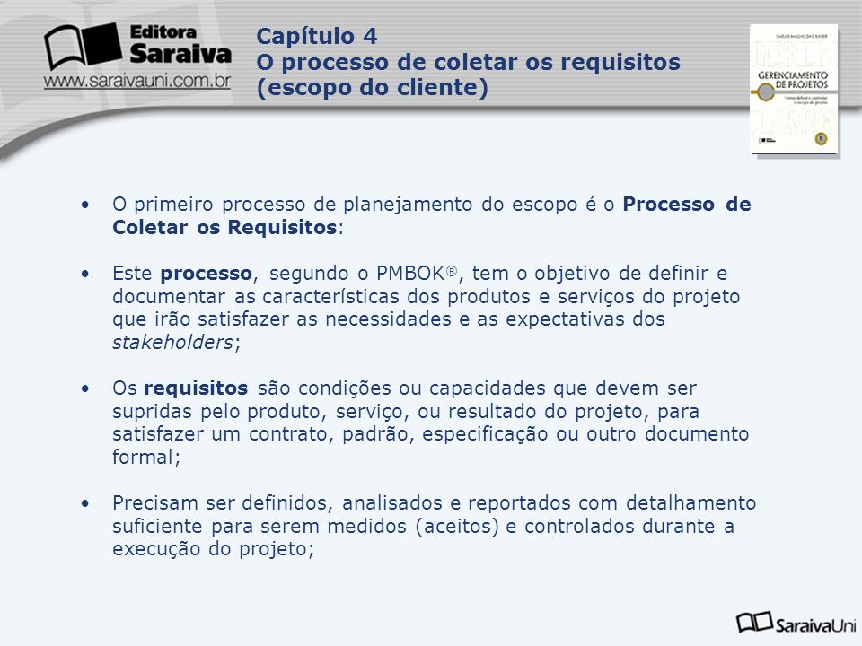 O processo de coletar os requisitos (escopo do cliente)