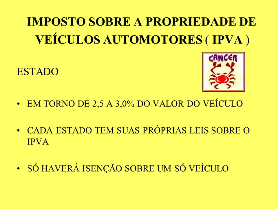 IMPOSTO SOBRE A PROPRIEDADE DE VEÍCULOS AUTOMOTORES ( IPVA )