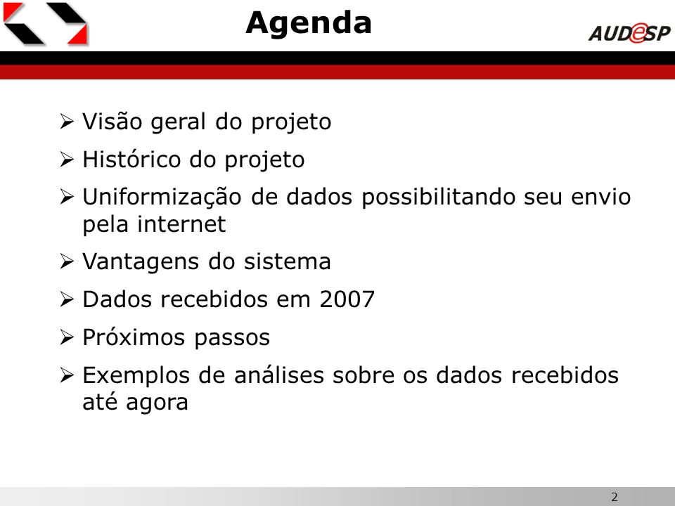 Agenda Visão geral do projeto Histórico do projeto