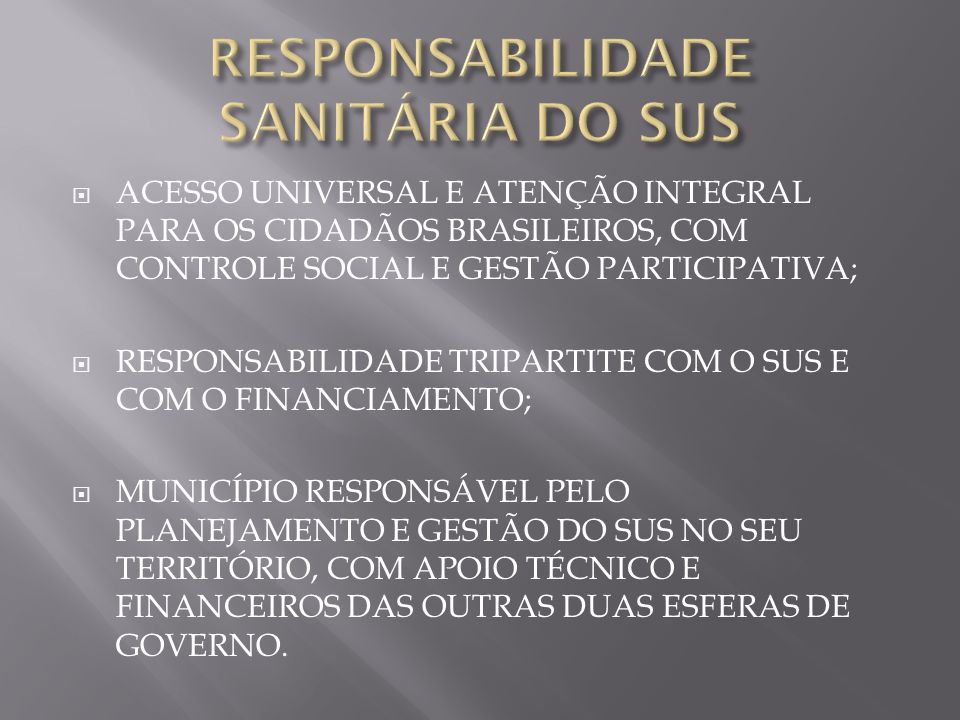 RESPONSABILIDADE SANITÁRIA DO SUS