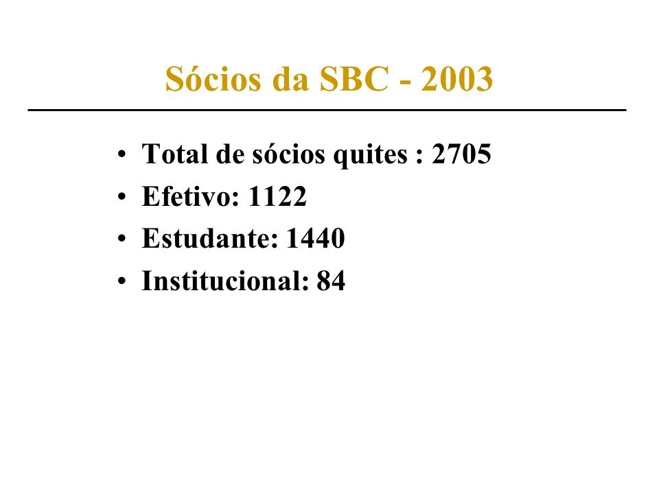 Sócios da SBC Total de sócios quites : 2705 Efetivo: 1122
