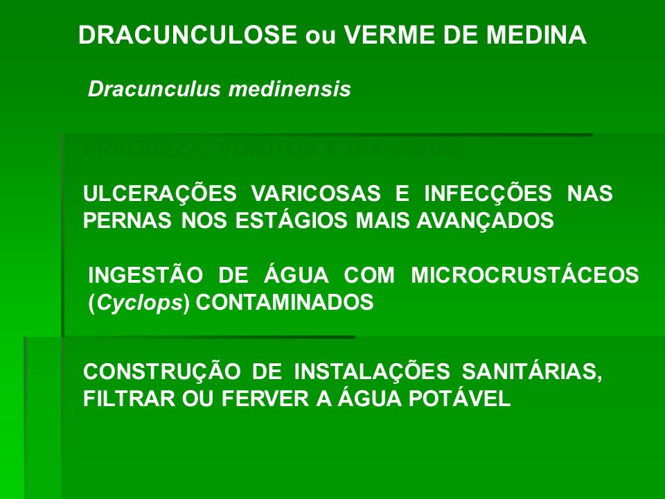 DRACUNCULOSE ou VERME DE MEDINA Dracunculus medinensis