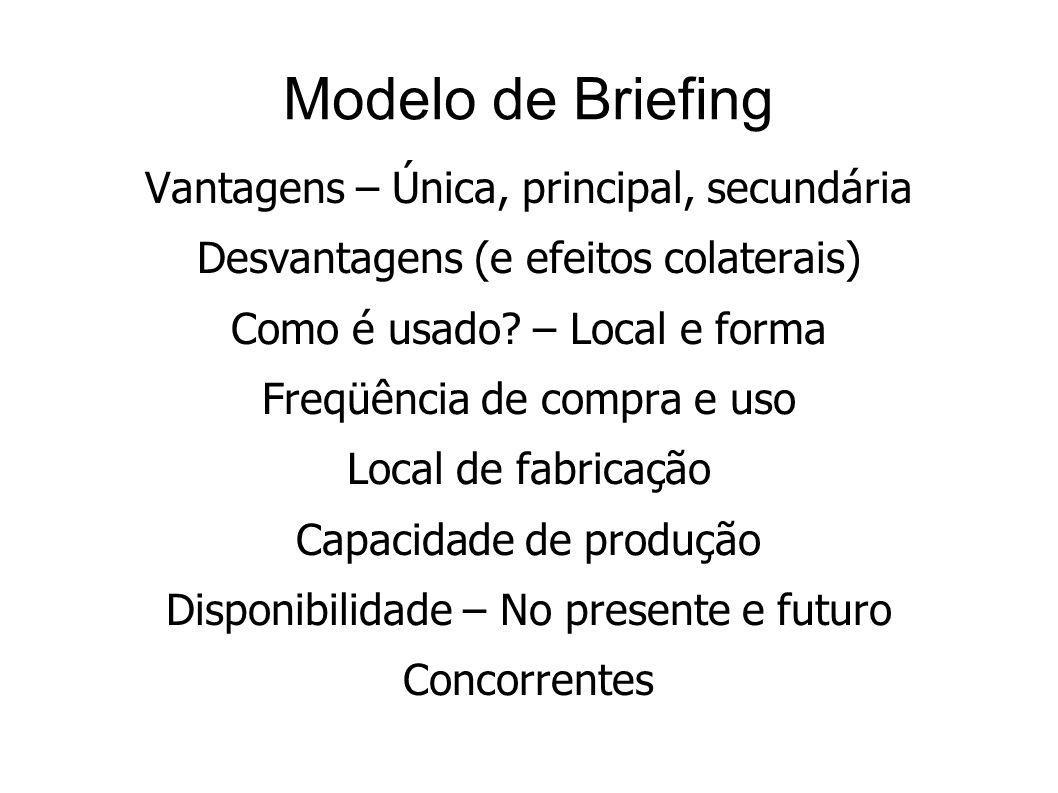 Modelo de Briefing Vantagens – Única, principal, secundária