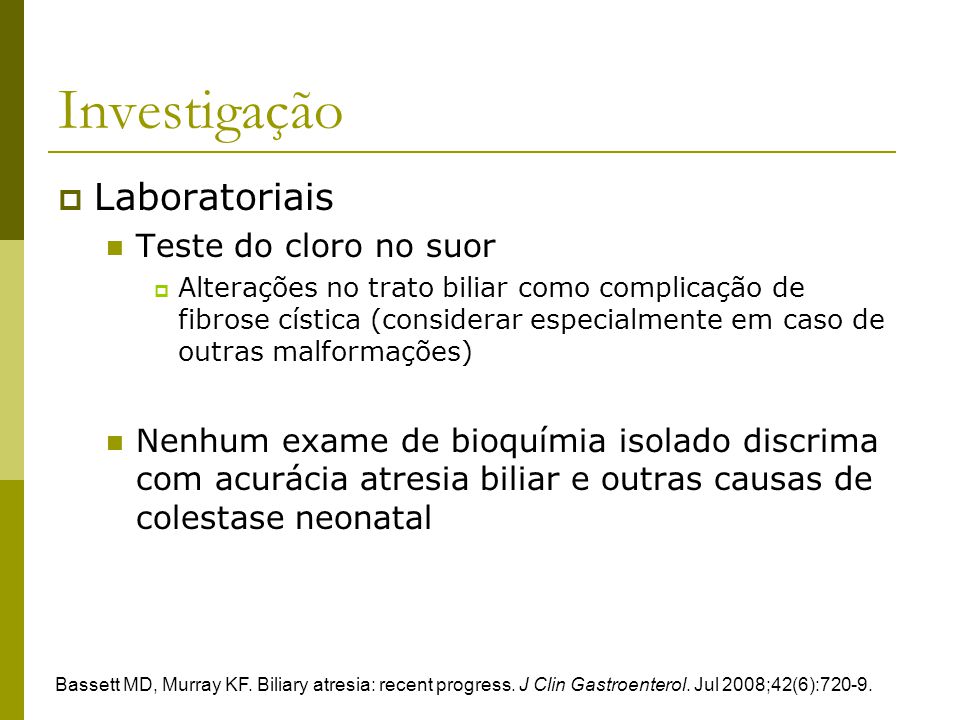 Investigação Laboratoriais Teste do cloro no suor
