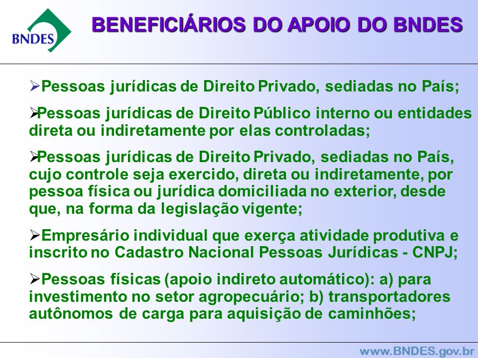 BENEFICIÁRIOS DO APOIO DO BNDES