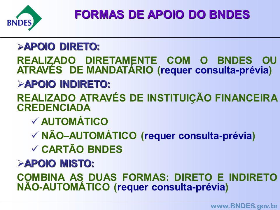 FORMAS DE APOIO DO BNDES