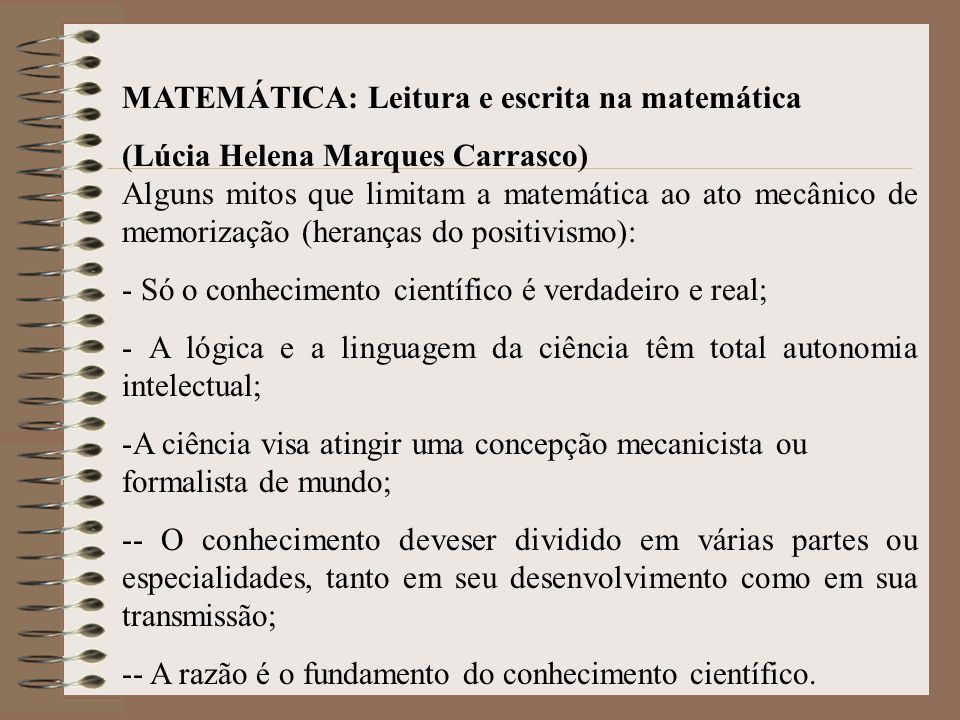 MATEMÁTICA: Leitura e escrita na matemática