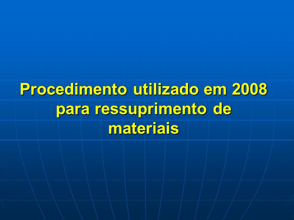 Procedimento utilizado em 2008 para ressuprimento de materiais