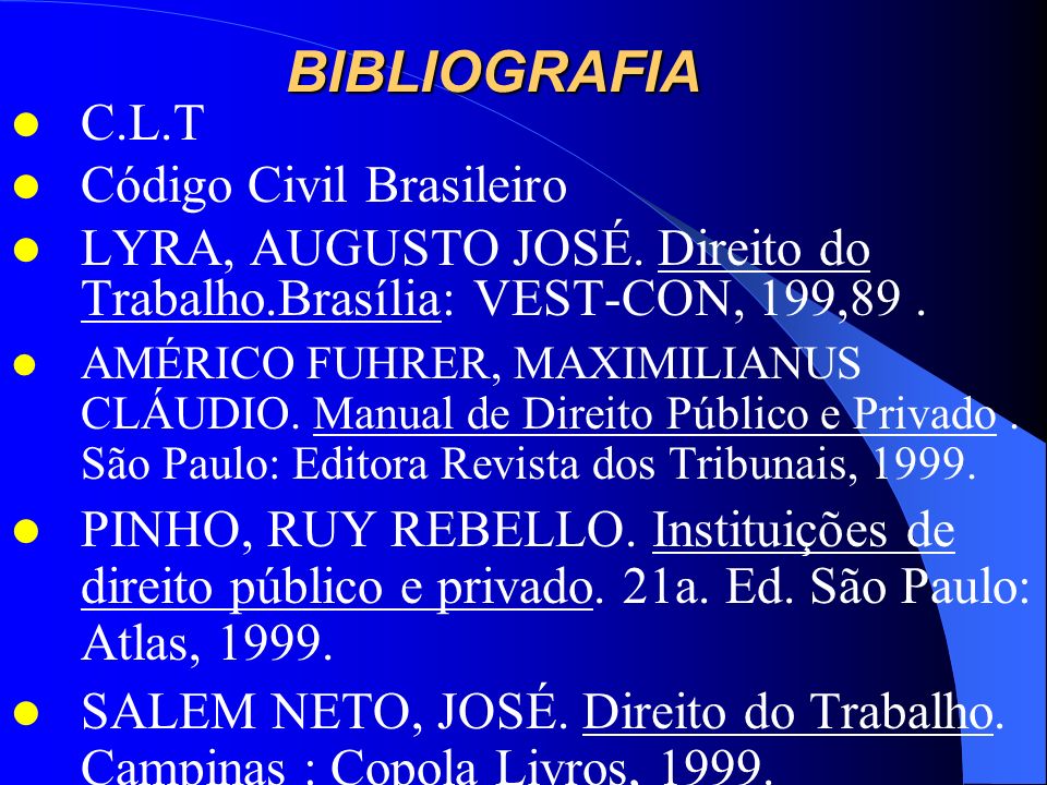 BIBLIOGRAFIA C.L.T Código Civil Brasileiro