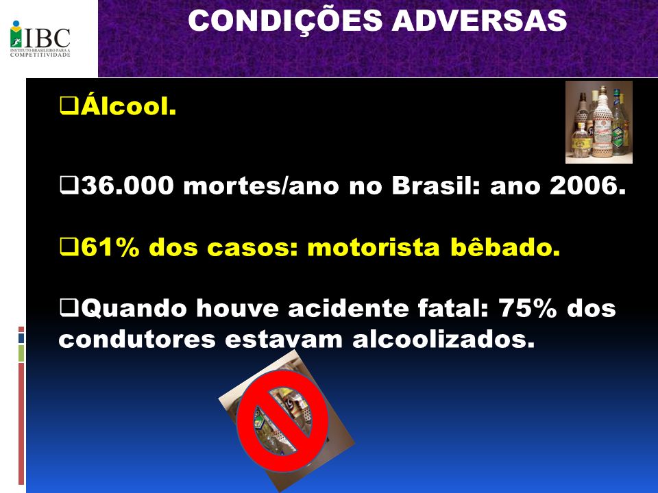 CONDIÇÕES ADVERSAS Álcool mortes/ano no Brasil: ano 2006.
