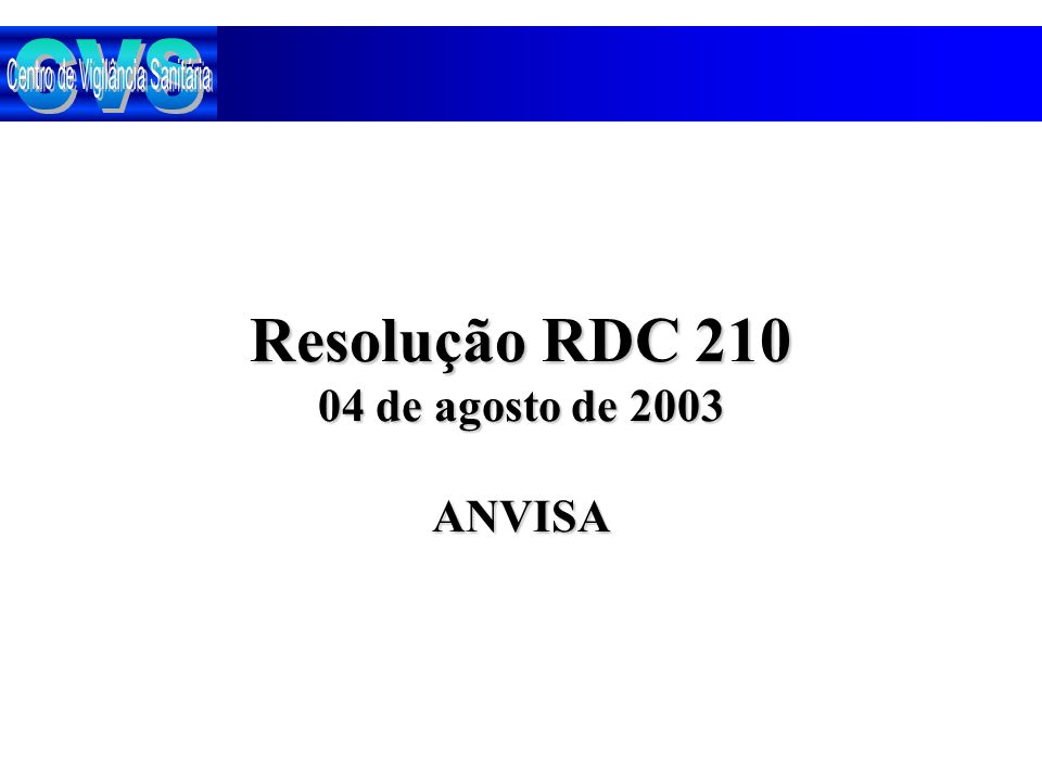 Resolução RDC de agosto de 2003 ANVISA
