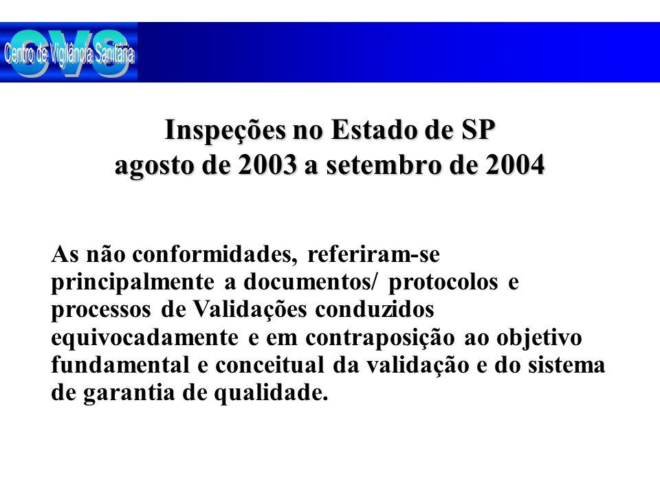 Inspeções no Estado de SP agosto de 2003 a setembro de 2004