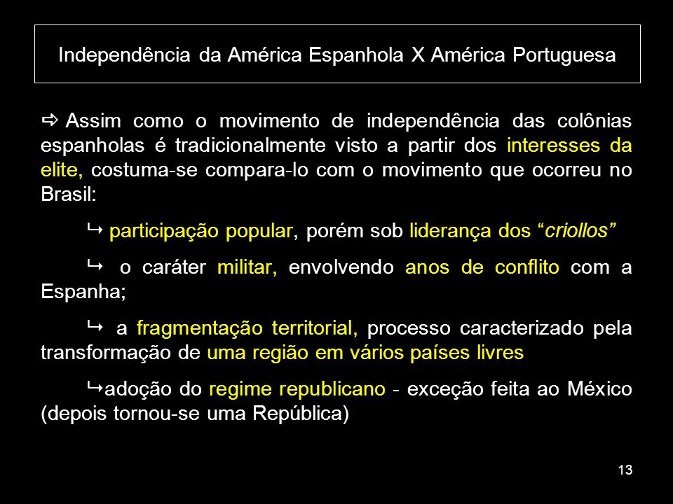 Independência da América Espanhola X América Portuguesa