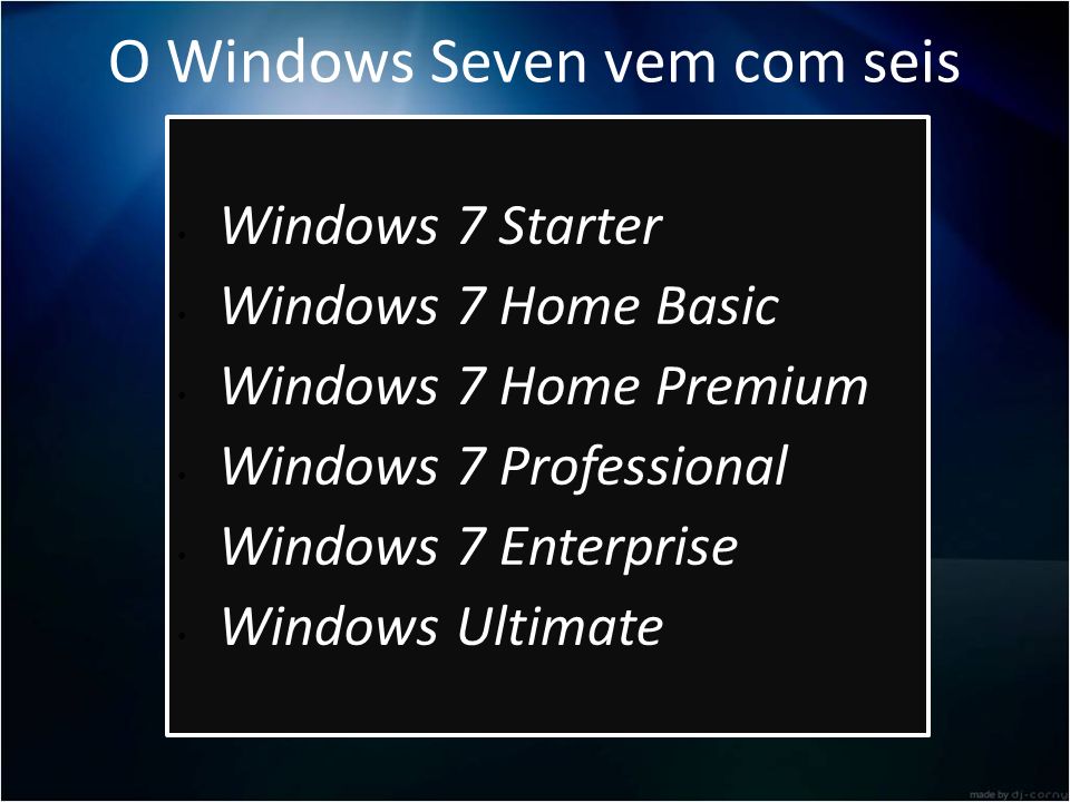 O Windows Seven vem com seis versões: