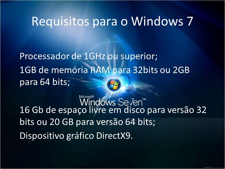 Requisitos para o Windows 7